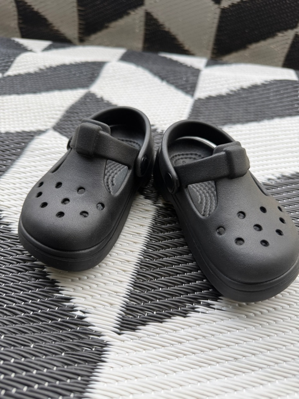 Kids Black Comfort Mary Jane Crocs Clogs with Adjustable Strap